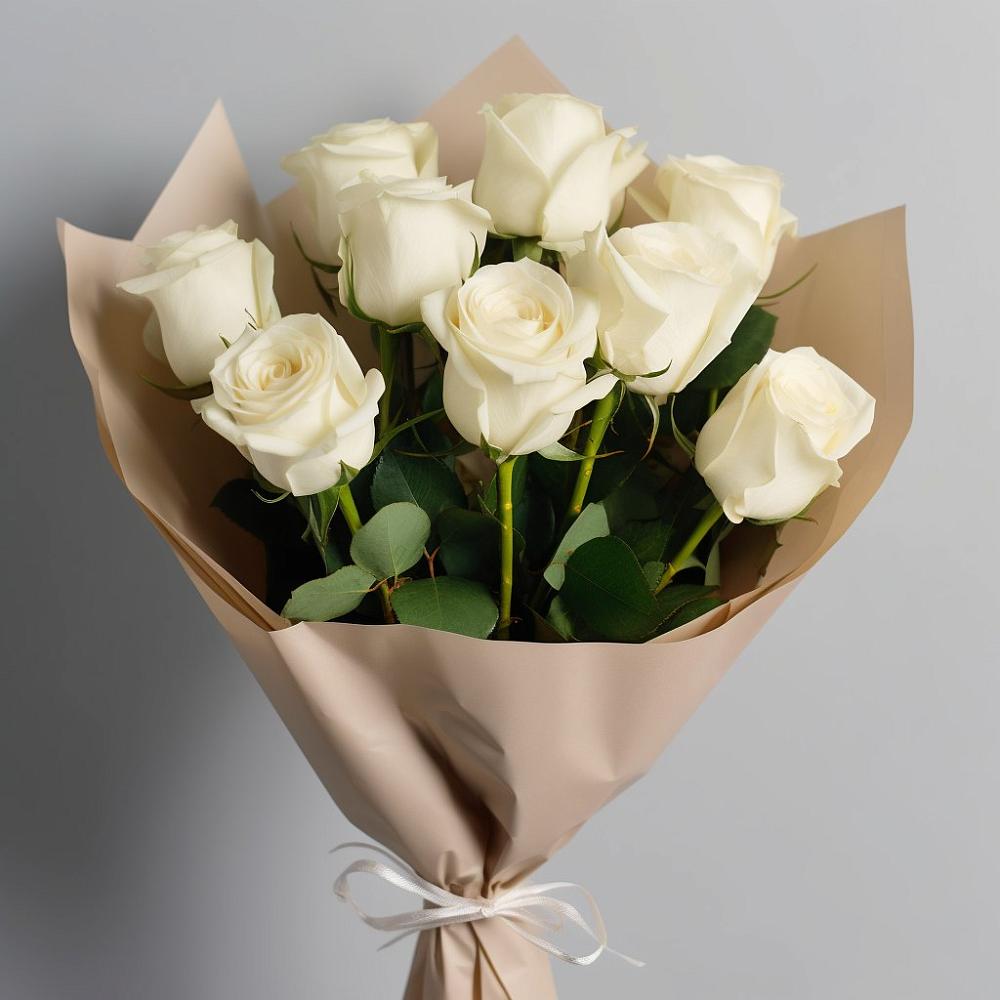 Букет 9 Белых роз Эдлесс Лав в Бородинской