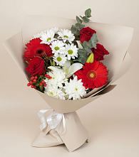 Букет цветов из:  Розы, Хризантемы, Герберы и Лилии #REPLACE_PRED# Бородинской