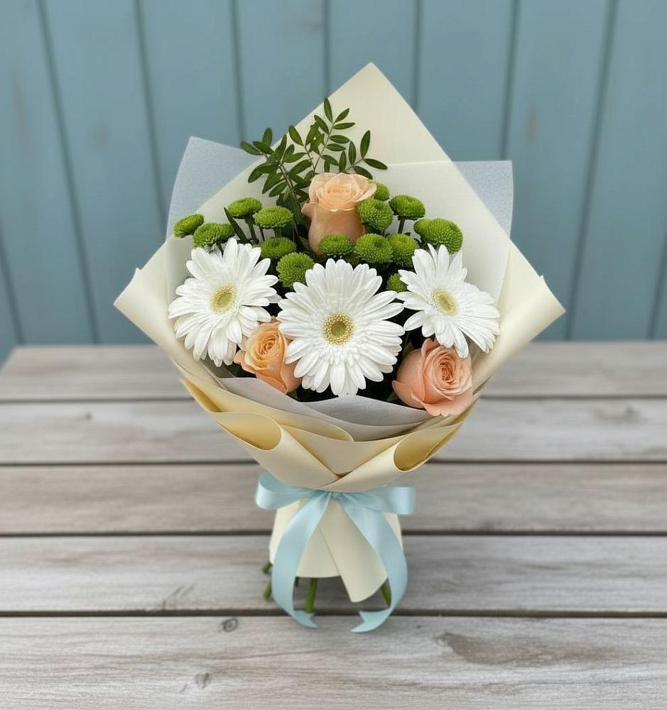 Букет цветов из: Герберы, Розы и Хризантемы в Бородинской