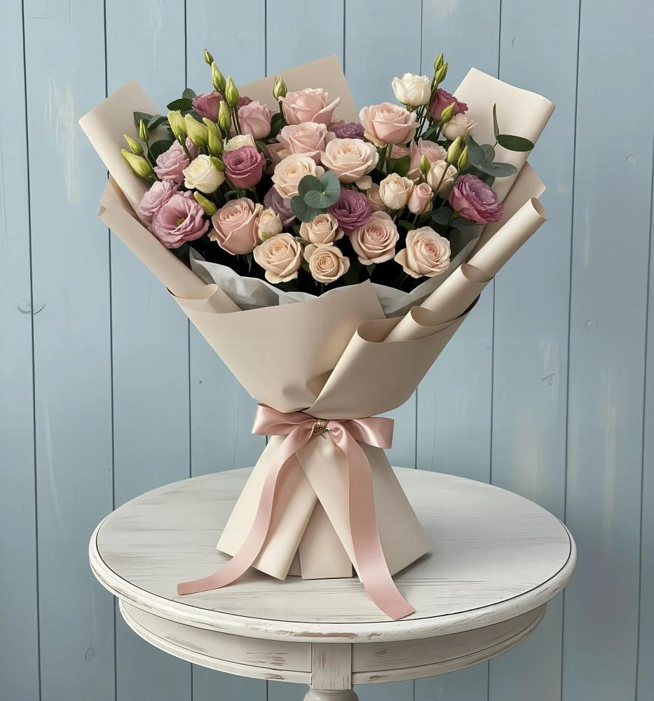 Букет цветов из: Розы и Лизиантусы в Бородинской