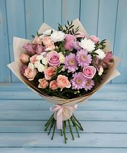 Букет цветов из:  Хризантемы, Розы и Альстромерии в Бородинской